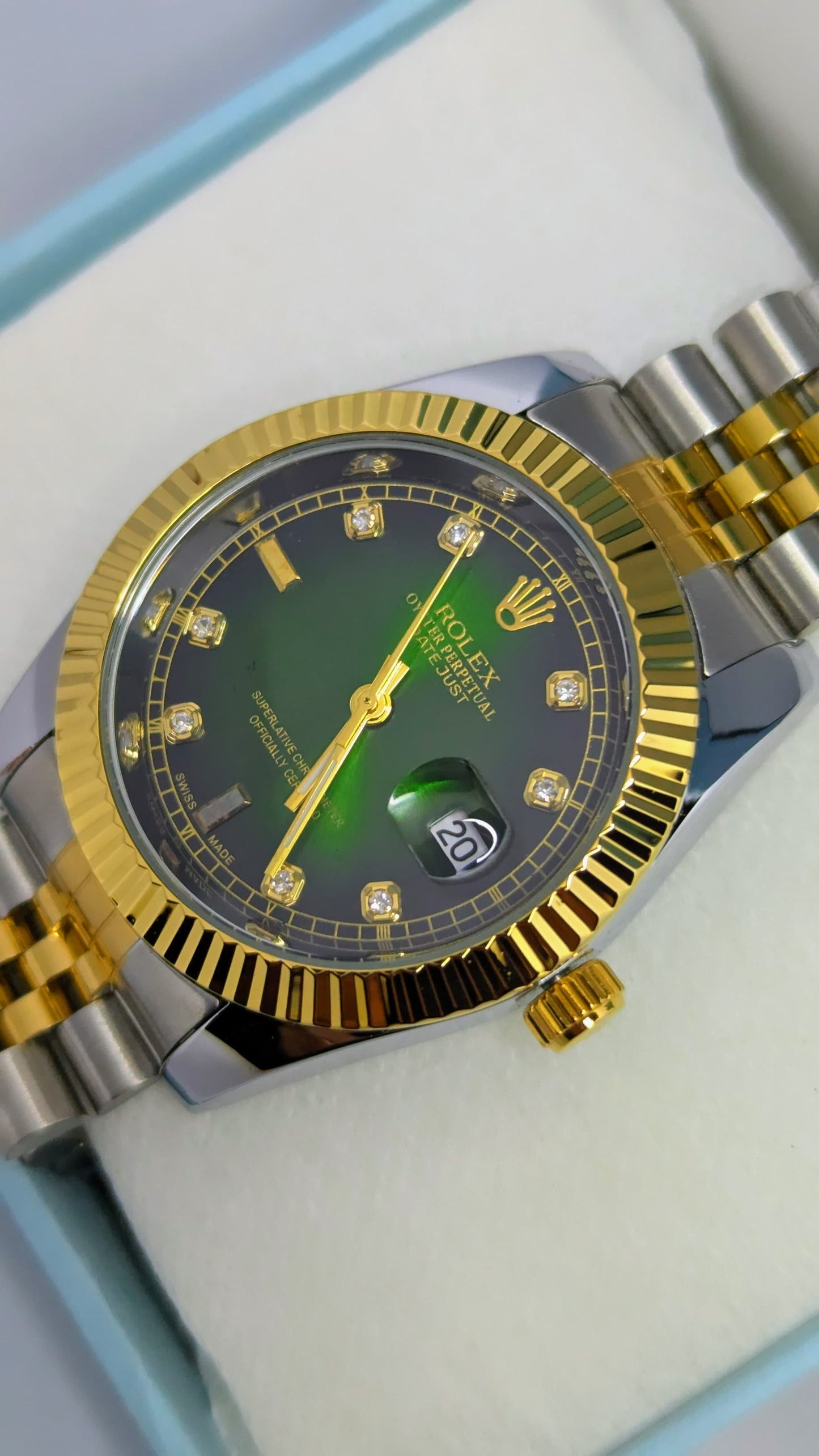 Rolex Date just 36mm Green Dial.