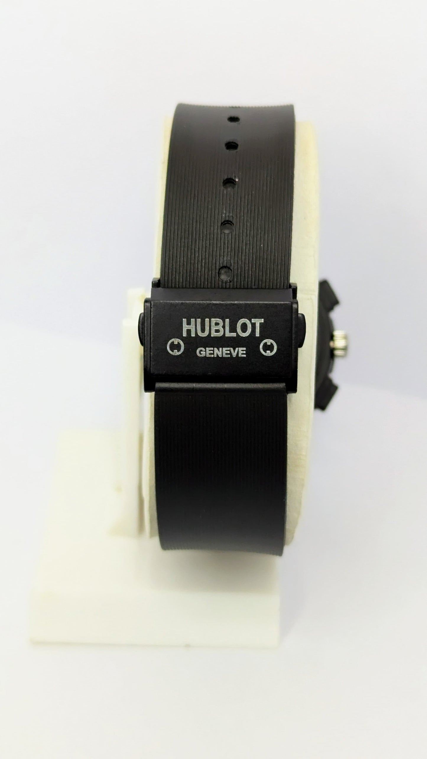 Hublot Black Rubber Strap Watch with Black Case and White Dial