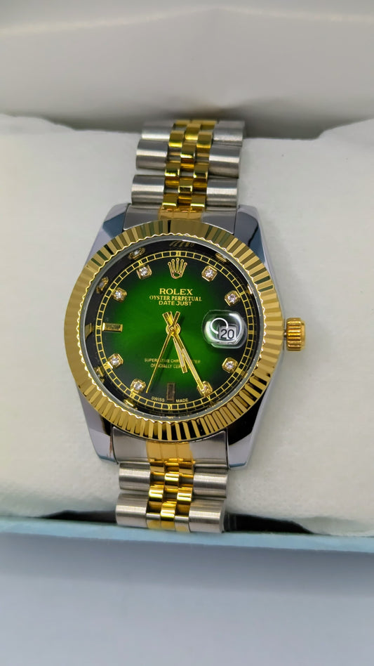 Rolex Date just 36mm Green Dial.