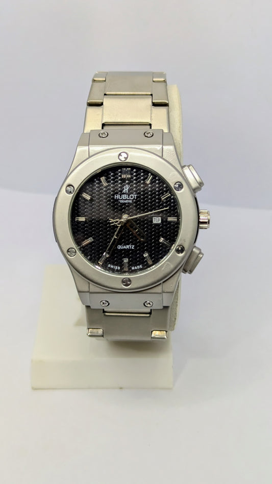 Hublot Genève – Silver with Black Dial.